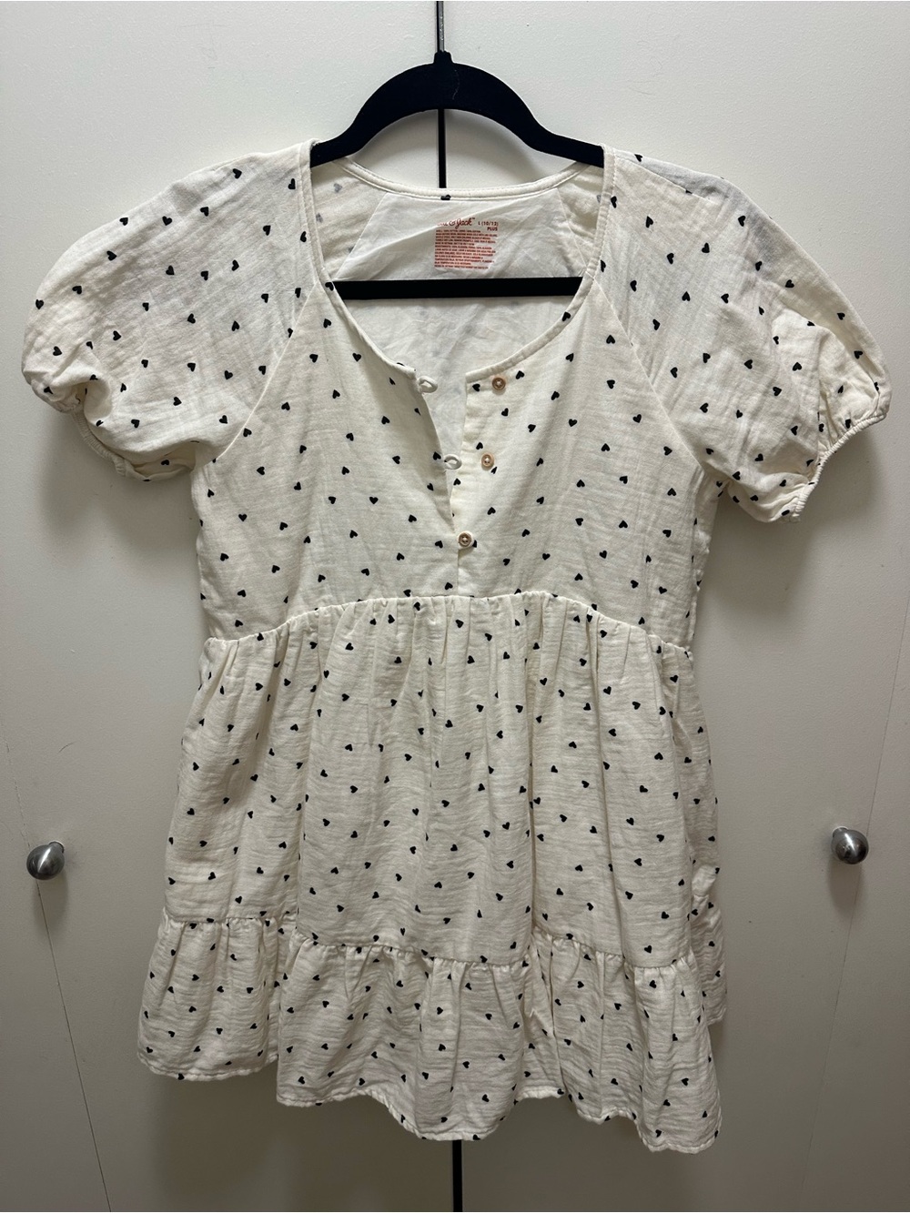Cat & Jack Girls 100% Cotton Heart Print Tiered Dress cream white L (10-12)